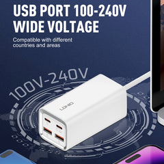 LDNIO A4610C PD65W Dual USB-C / Type-C + Dual USB Fast Charger, Cable Length: 1.5m, EU Plug·, A4610C (UK Plug), US Plug