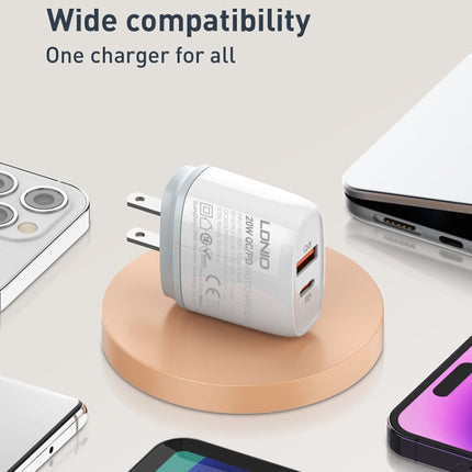 LDNIO Q229 QC3.0 / PD20W USB + Type-C Fast Charger with 1m USB to 8 Pin Cable, EU Plug, UK Plug, US Plug