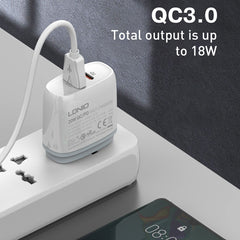 LDNIO Q229 QC3.0 / PD20W USB + Type-C Fast Charger with 1m USB to 8 Pin Cable, EU Plug, UK Plug, US Plug