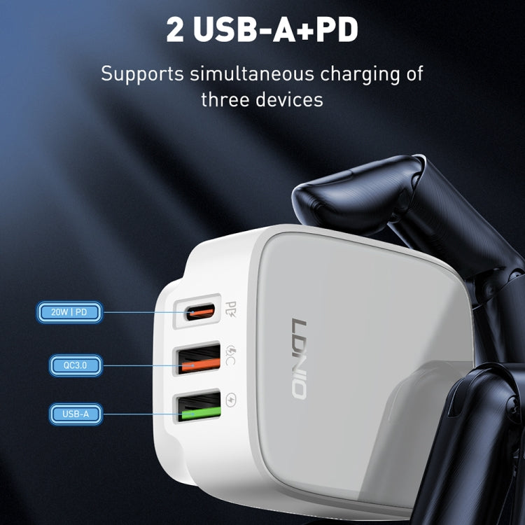 LDNIO Q334 32W Type-C + Dual USB Port Charger with 1m Micro USB Data Cable, EU Plug, UK Plug, US Plug