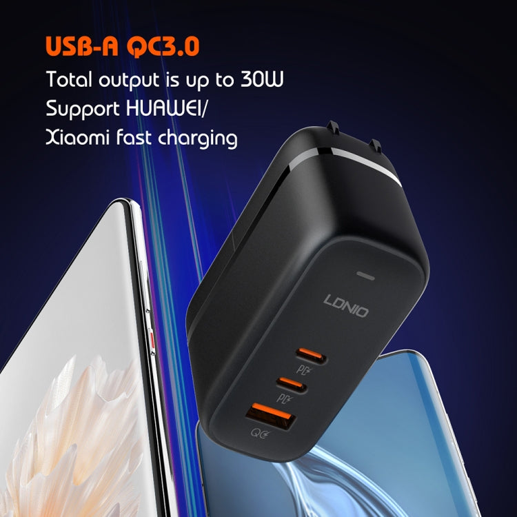 LDNIO Q366 65W USB + Dual Type-C Port Charger with 1m USB-C / Type-C to USB-C / Type-C Data Cable, EU Plug, UK Plug, US Plug