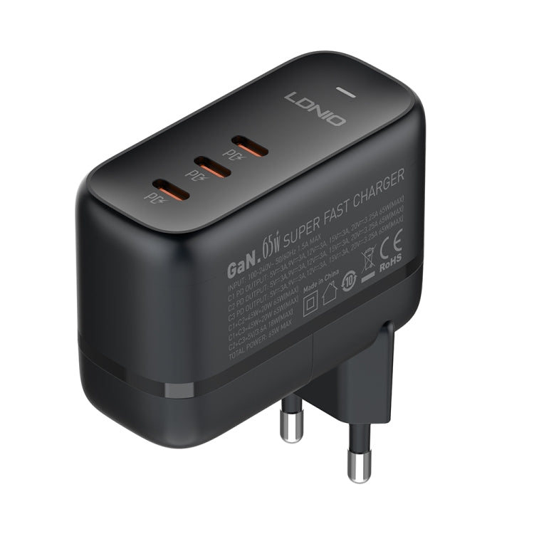 LDNIO Q367 65W GaN 3 x USB-C / Type-C Interface Charger with 1m USB-C / Type-C to USB-C / Type-C Data Cable, EU Plug, UK Plug, US Plug