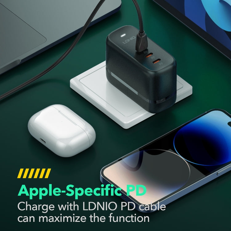 LDNIO Q367 65W GaN 3 x USB-C / Type-C Interface Charger with 1m USB-C / Type-C to USB-C / Type-C Data Cable, EU Plug, UK Plug, US Plug