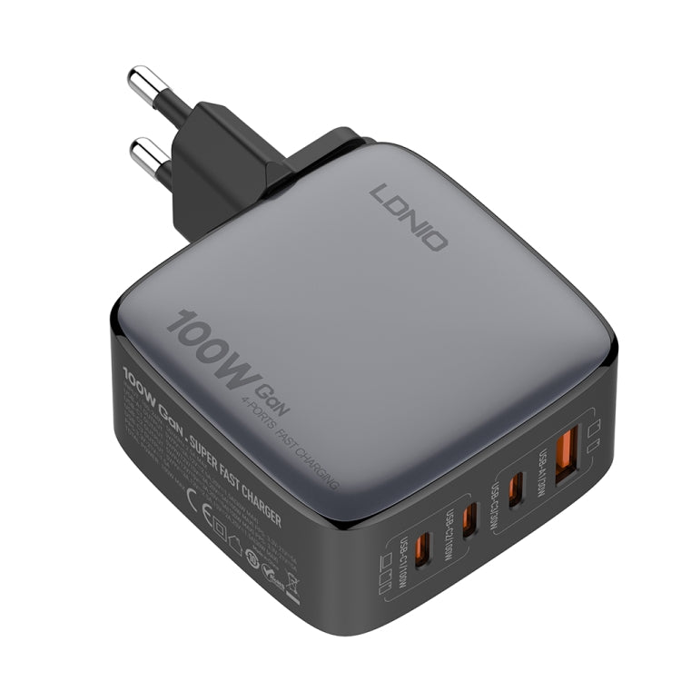 LDNIO Q408 100W GaN USB+3 USB-C / Type-C Interface Charger with 1m 100W USB-C / Type-C to USB-C / Type-C Data Cable, EU Plug, UK Plug, US Plug