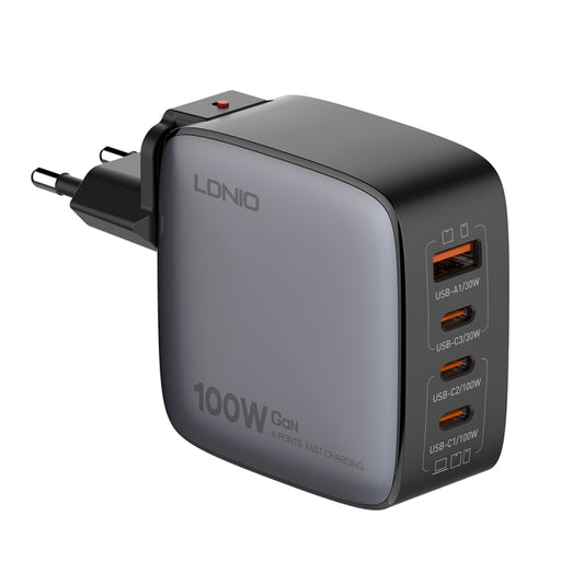 LDNIO Q408 100W GaN USB+3 USB-C / Type-C Interface Charger with 1m 100W USB-C / Type-C to USB-C / Type-C Data Cable, EU Plug, UK Plug, US Plug