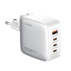 LDNIO Q408 100W GaN USB+3 USB-C / Type-C Interface Charger with 1m 100W USB-C / Type-C to USB-C / Type-C Data Cable, EU Plug, UK Plug, US Plug