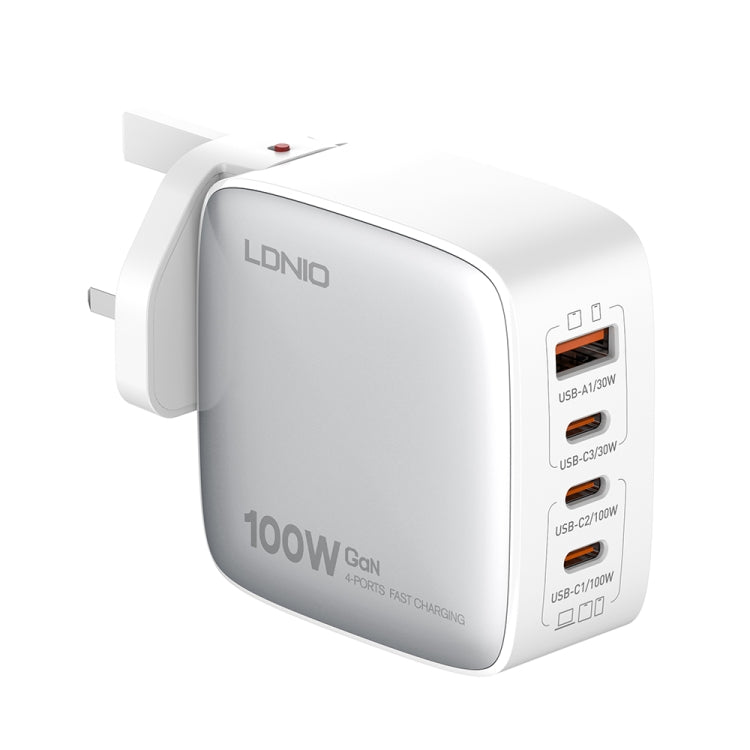 LDNIO Q408 100W GaN USB+3 USB-C / Type-C Interface Charger with 1m 100W USB-C / Type-C to USB-C / Type-C Data Cable, EU Plug, UK Plug, US Plug