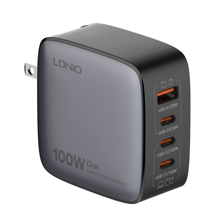 LDNIO Q408 100W GaN USB+3 USB-C / Type-C Interface Charger with 1m 100W USB-C / Type-C to USB-C / Type-C Data Cable, EU Plug, UK Plug, US Plug