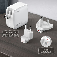 LDNIO Q408 100W GaN USB+3 USB-C / Type-C Interface Charger with 1m 100W USB-C / Type-C to USB-C / Type-C Data Cable, EU Plug, UK Plug, US Plug