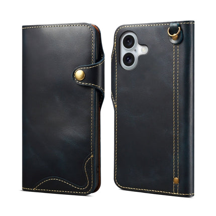 Denior B01 Oil Wax Cowhide Magnetic Button Genuine Leather Case, For iPhone 16