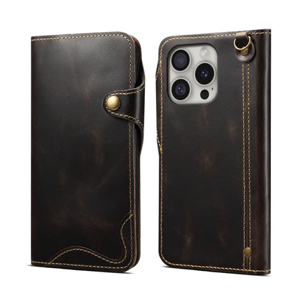 Denior B01 Oil Wax Cowhide Magnetic Button Genuine Leather Case, For iPhone 17e / 16e, For iPhone 16 Pro Max, For iPhone 16 Pro, For iPhone 16 Plus