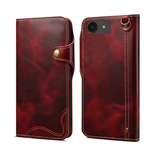 Denior B01 Oil Wax Cowhide Magnetic Button Genuine Leather Case, For iPhone 16e, For iPhone 16 Pro Max, For iPhone 16 Pro, For iPhone 16 Plus