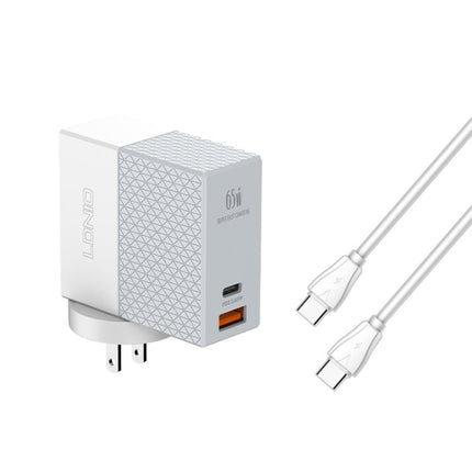 LDNIO A2620C PD3.0 65W USB Power Adapter Travel Charger with Type-C to Type-C Cable, EU Plug, US Plug, UK Plug
