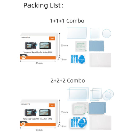 For DJI Osmo Action 5 Pro Sunnylife 3 in 1 Lens Protector Front and Rear Screen Tempered Glass Films
