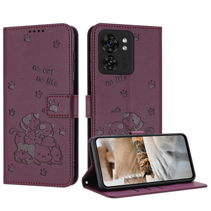 Embossed Kitten Phone Leather Case with Lanyard, For Motorola Moto G14, For Motorola Moto G Stylus 2023 4G, For Motorola Edge 40