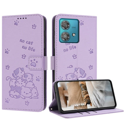 Embossed Kitten Phone Leather Case with Lanyard, For Motorola Moto G Play 4G 2024, For Motorola Moto G Power 5G 2024, For Motorola Moto G84, For Motorola Edge 40 Neo