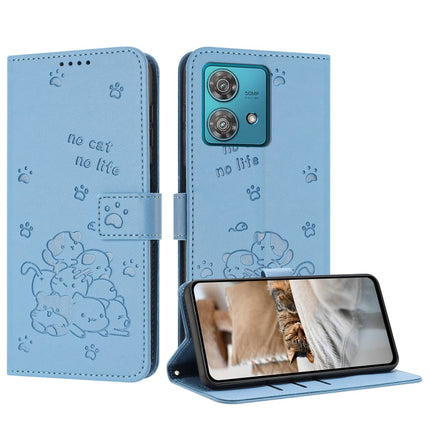 Embossed Kitten Phone Leather Case with Lanyard, For Motorola Moto G Play 4G 2024, For Motorola Moto G Power 5G 2024, For Motorola Moto G84, For Motorola Edge 40 Neo
