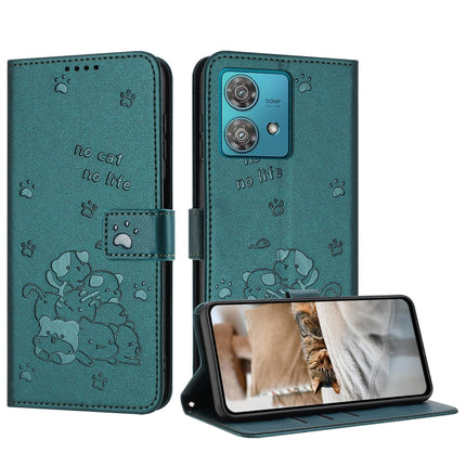 Embossed Kitten Phone Leather Case with Lanyard, For Motorola Moto G Play 4G 2024, For Motorola Moto G Power 5G 2024, For Motorola Moto G84, For Motorola Edge 40 Neo