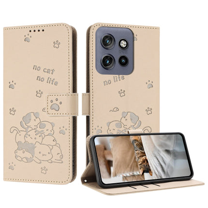 Embossed Kitten Phone Leather Case with Lanyard, For Motorola Moto S50 / Edge 50 Neo, For Motorola Moto G35, For Motorola Moto G55, For Motorola Moto G04 / G24 / G04s
