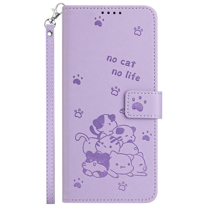 Embossed Kitten Phone Leather Case with Lanyard, For Motorola Moto G Play 4G 2024, For Motorola Moto G Power 5G 2024, For Motorola Moto G84, For Motorola Edge 40 Neo