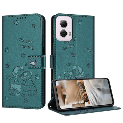 Embossed Kitten Phone Leather Case with Lanyard, For Motorola Moto G Play 4G 2024, For Motorola Moto G Power 5G 2024, For Motorola Moto G84, For Motorola Edge 40 Neo