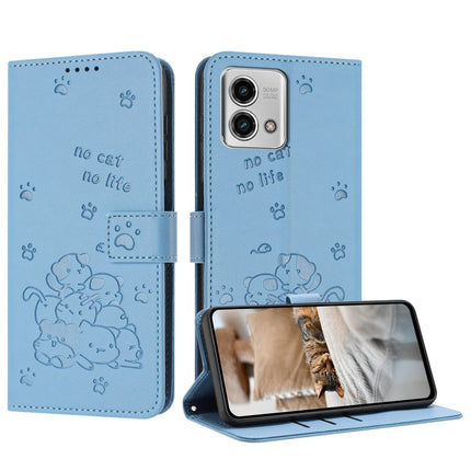 Embossed Kitten Phone Leather Case with Lanyard, For Motorola Moto G14, For Motorola Moto G Stylus 2023 4G, For Motorola Edge 40