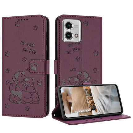 Embossed Kitten Phone Leather Case with Lanyard, For Motorola Moto G14, For Motorola Moto G Stylus 2023 4G, For Motorola Edge 40