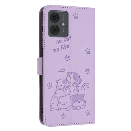Embossed Kitten Phone Leather Case with Lanyard, For Motorola Moto G14, For Motorola Moto G Stylus 2023 4G, For Motorola Edge 40