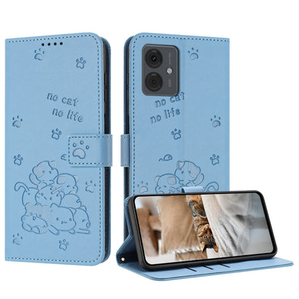 Embossed Kitten Phone Leather Case with Lanyard, For Motorola Moto G14, For Motorola Moto G Stylus 2023 4G, For Motorola Edge 40