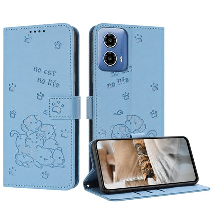 Embossed Kitten Phone Leather Case with Lanyard, For Motorola Moto S50 / Edge 50 Neo, For Motorola Moto G35, For Motorola Moto G55, For Motorola Moto G04 / G24 / G04s