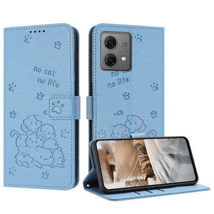 Embossed Kitten Phone Leather Case with Lanyard, For Motorola Moto G Play 4G 2024, For Motorola Moto G Power 5G 2024, For Motorola Moto G84, For Motorola Edge 40 Neo