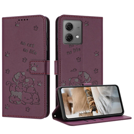 Embossed Kitten Phone Leather Case with Lanyard, For Motorola Moto G Play 4G 2024, For Motorola Moto G Power 5G 2024, For Motorola Moto G84, For Motorola Edge 40 Neo