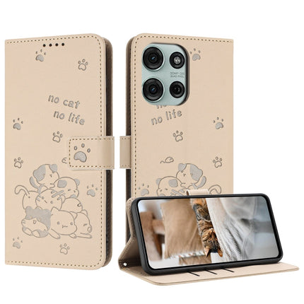 Embossed Kitten Phone Leather Case with Lanyard, For Motorola Moto G15, For Motorola Moto G 5G 2025, For Motorola Moto G Power / G Play 2025, For Motorola Moto G75