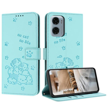 Embossed Kitten Phone Leather Case with Lanyard, For Motorola Edge 60 Pro, For Motorola Edge 60 Fusion, For Motorola Moto G Stylus 5G 2025, For Motorola Moto G05
