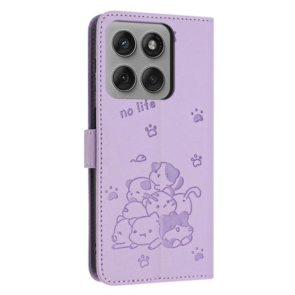 Embossed Kitten Phone Leather Case with Lanyard, For Motorola Edge 60 Pro, For Motorola Edge 60 Fusion, For Motorola Moto G Stylus 5G 2025, For Motorola Moto G05