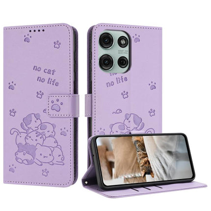 Embossed Kitten Phone Leather Case with Lanyard, For Motorola Edge 70 5G, For Motorola Moto G06 4G, For Motorola Moto G86 5G, For Motorola Moto G56 5G