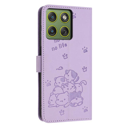Embossed Kitten Phone Leather Case with Lanyard, For Motorola Edge 70 5G, For Motorola Moto G06 4G, For Motorola Moto G86 5G, For Motorola Moto G56 5G