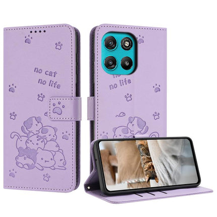 Embossed Kitten Phone Leather Case with Lanyard, For Motorola Moto G17 / G17 Power 4G, For Motorola Moto G67 / G77 5G, For Motorola Edge 70 Fusion 5G, For Motorola Moto G67 Power / G57 Power