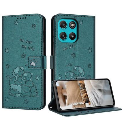 Embossed Kitten Phone Leather Case with Lanyard, For Motorola Moto G17 / G17 Power 4G, For Motorola Moto G67 / G77 5G, For Motorola Edge 70 Fusion 5G, For Motorola Moto G67 Power / G57 Power