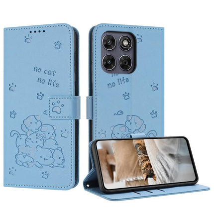 Embossed Kitten Phone Leather Case with Lanyard, For Motorola Moto G17 / G17 Power 4G, For Motorola Moto G67 / G77 5G, For Motorola Edge 70 Fusion 5G, For Motorola Moto G67 Power / G57 Power