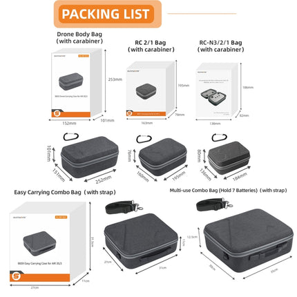 Sunnylife Carrying Case Bag, B657 For DJI RC 2 / 1 Control Bag, A3-B658 Drone Body Bag, A3-B659 Simplified Bag, A3-B660 Batteries Bag
