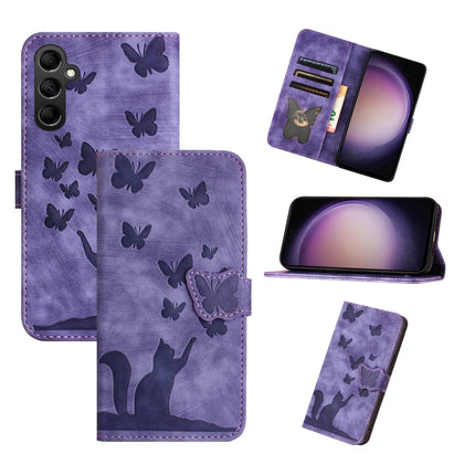 Butterfly Cat Embossing Flip Leather Phone Case, For Samsung Galaxy S26 5G, For Samsung Galaxy S25 FE 5G, For Samsung Galaxy S25 5G, For Samsung Galaxy S25+ 5G
