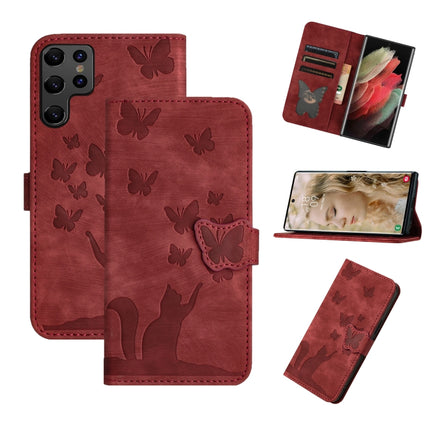 Butterfly Cat Embossing Flip Leather Phone Case, For Samsung Galaxy S25 Ultra 5G