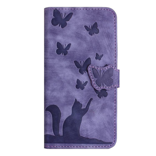 Butterfly Cat Embossing Flip Leather Phone Case, For Samsung Galaxy S26 5G, For Samsung Galaxy S25 FE 5G, For Samsung Galaxy S25 5G, For Samsung Galaxy S25+ 5G
