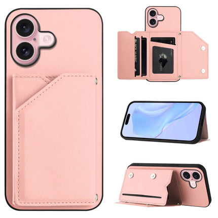 Skin Feel Four Card Slots Phone Case with Wrist Strap, For iPhone 16 Pro Max, For iPhone 16 Pro, For iPhone 16 Plus, For iPhone 16