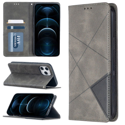 Rhombus Texture Horizontal Flip Magnetic Leather Case with Holder & Card Slots, For iPhone 12 Pro Max