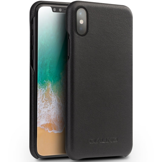 For iPhone X / XS QIALINO Shockproof Cowhide Leather Protective Case