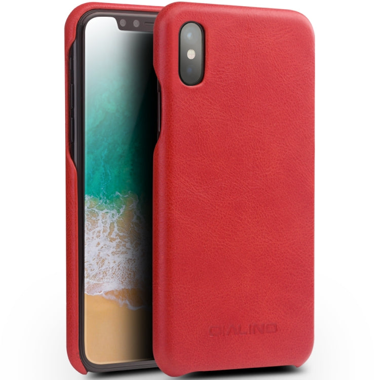 For iPhone X / XS QIALINO Shockproof Cowhide Leather Protective Case