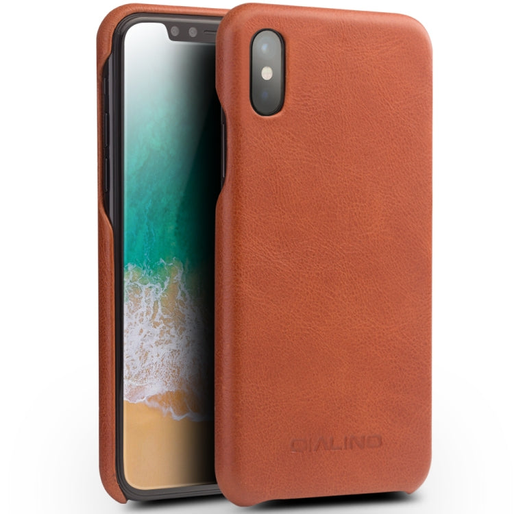 For iPhone X / XS QIALINO Shockproof Cowhide Leather Protective Case