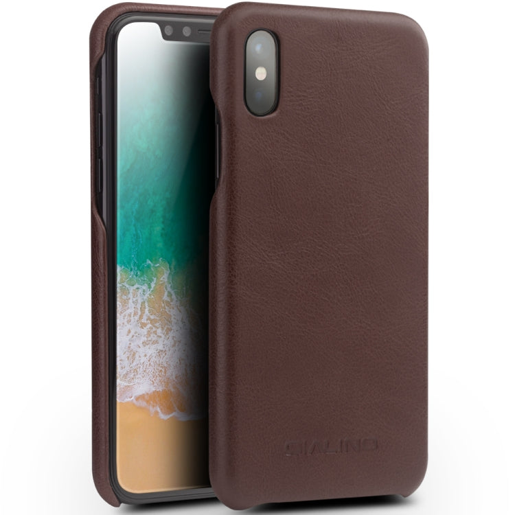 For iPhone X / XS QIALINO Shockproof Cowhide Leather Protective Case